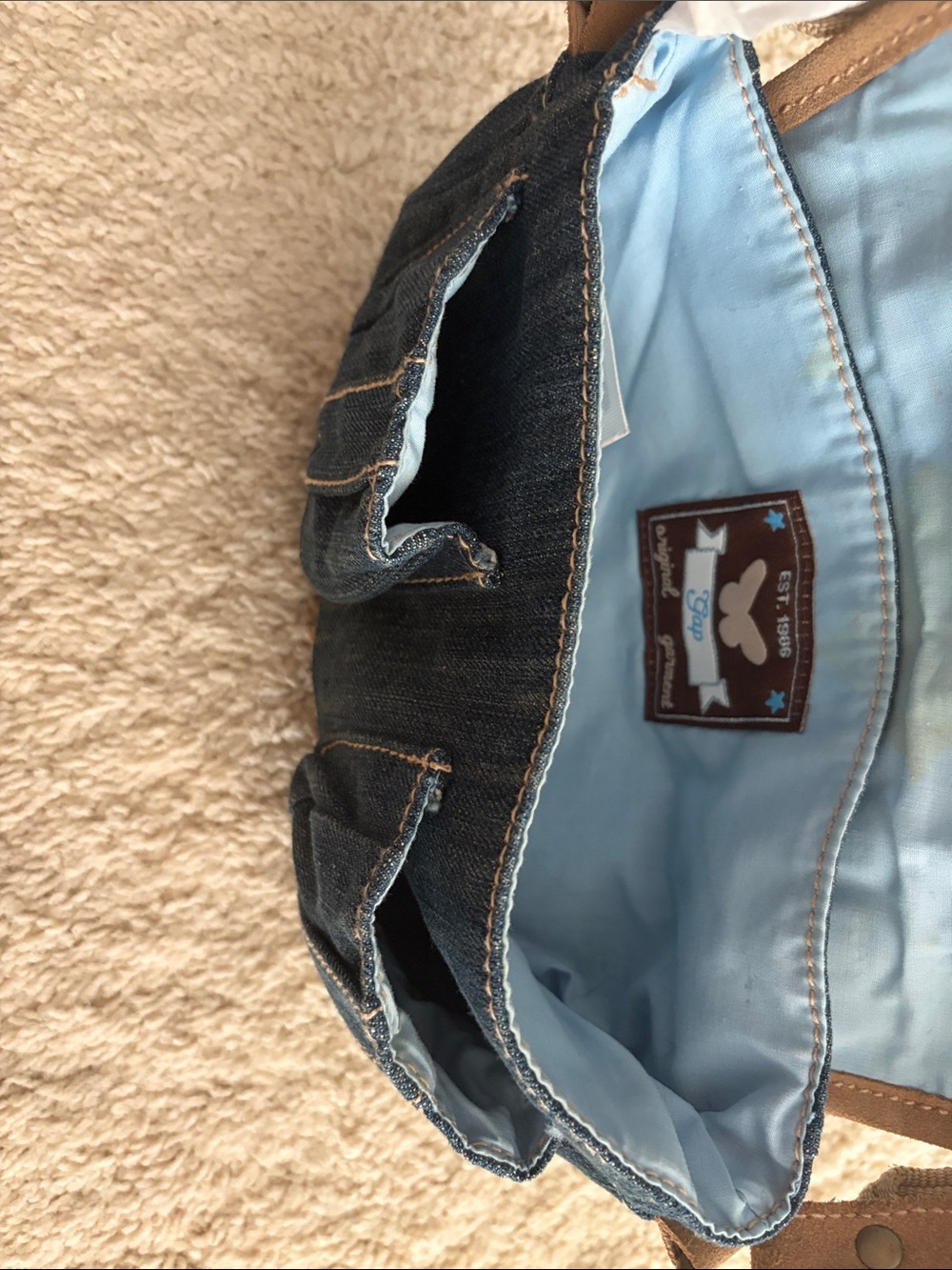Denim Shoulder Bag with Contrast Trim - Picture 7 of 9